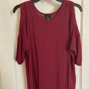 Open Shoulder Maroon Top